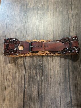 Women’s Braided Leather Waist Belt in Dark Brown and Tan Size Small